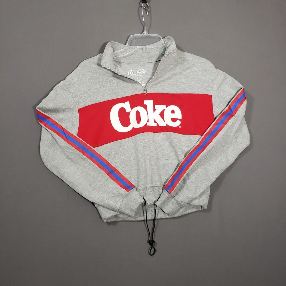 Coke Women's Cropped quarter zip drawstring sweatshirt, size small, Coca-Cola